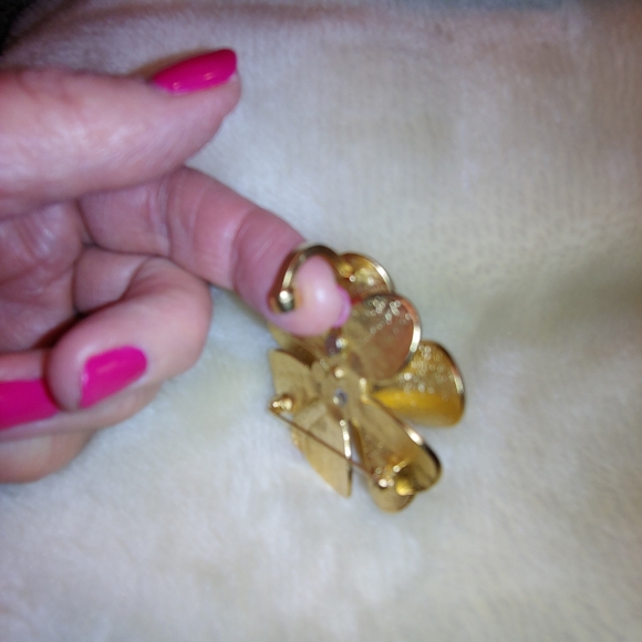 Vintage Gold-tone & Crystal Double Petal Flower Brooch/Clip-on Pendant 2" - Picture 8 of 9